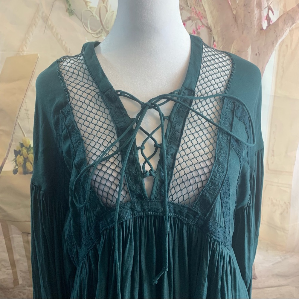 Free People Pebbled Dont Let Go Peasant Top Deep Forest - Picture 4 of 13